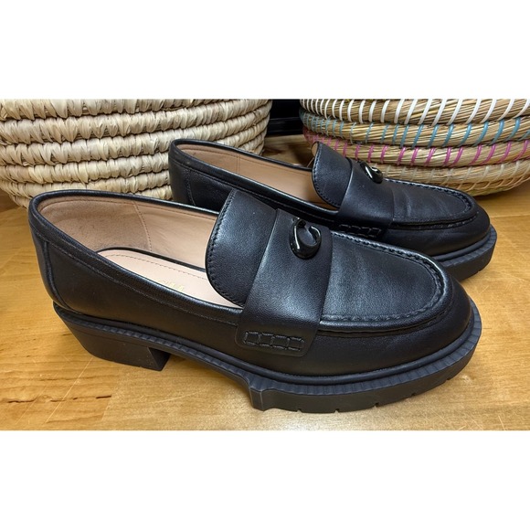 Coach Black Leather Loafers - Picture 1 of 8